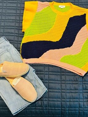 THML Yellow and Pink Color-Block Sweater